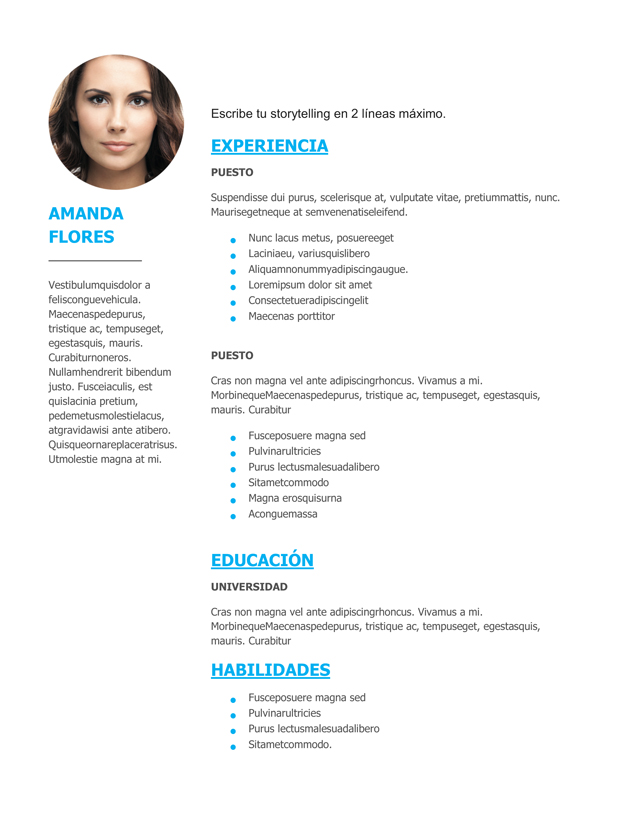 ejemplo estudiante sin experiencia curriculum vitae